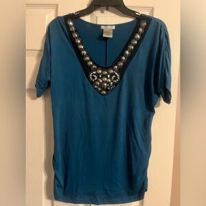 Lily Lou Blue Bejeweled Top Shirt Size